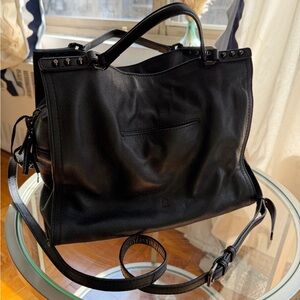 C&C California Black Leather Shoulder Tote with Stud Trim